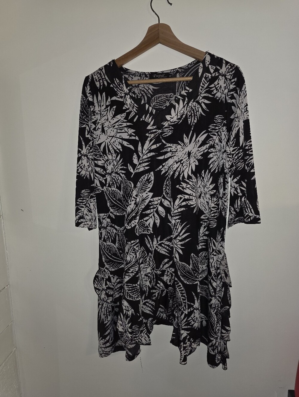 Papa Black And White Dress With Ruffles Along Front And Bottom